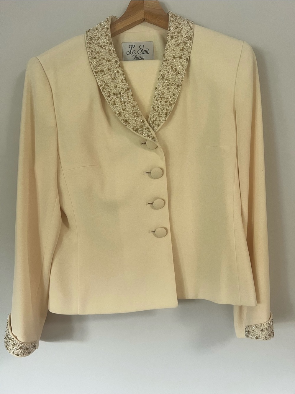 Butter Yellow Beaded Collar Women's Skirt Suit